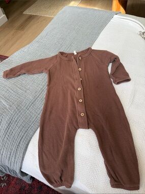 Quincy Mae Brown Waffle-Knit Footed One-Piece